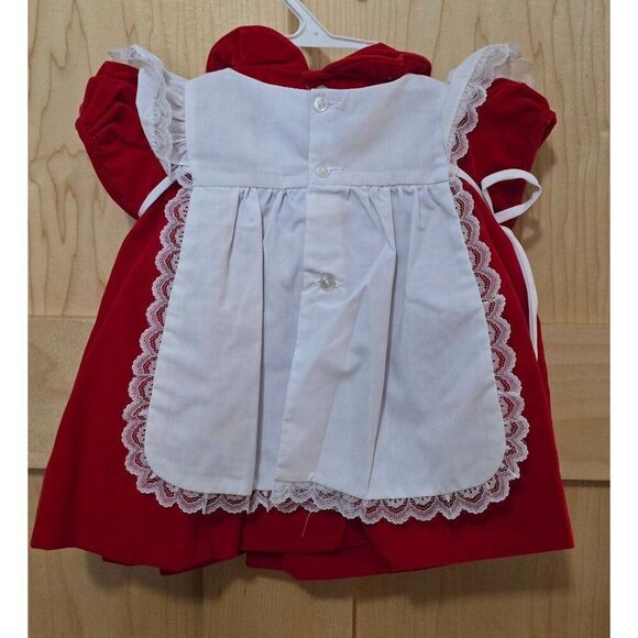 Vintage Red Baby Girls Red Velvet Dress With White Lace Overlay & Bow Collar - Picture 4 of 6